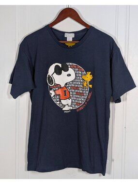 Vintage Snoopy University Of Illinois Fighting Illini Peanuts Size Large Blue